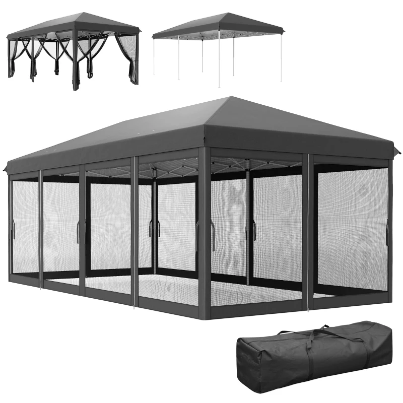 Outsunny 3 x 6m Pop Up Gazebo, Outdoor Canopy Shelter, Marquee Party Wedding Tent with 6 Mesh Walls and Carry Bag, Black