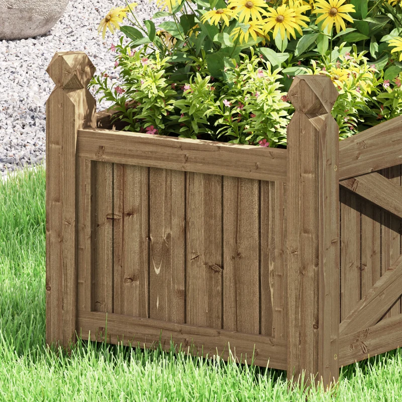 Outsunny Floreira de Madeira Elevada para Cultivar Plantas Flores Ervas Floreira Retangular 60x39x37 cm Castanho Escuro