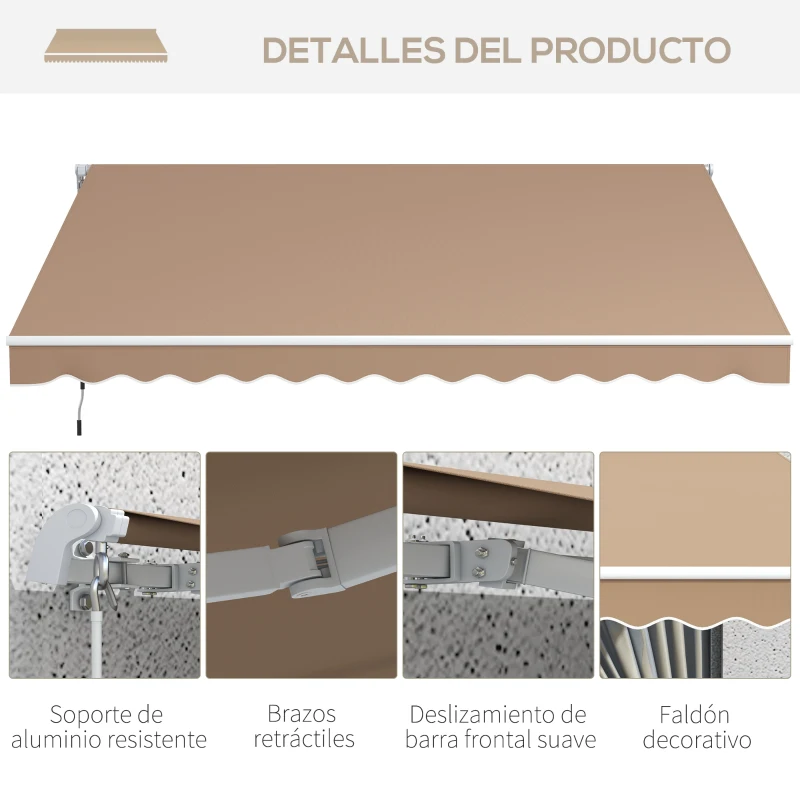 Outsunny Toldo para Balcón 350x250 cm con Manivela de Metal Impermeable y Anti-UV para Jardín Terraza Ventanas Marrón