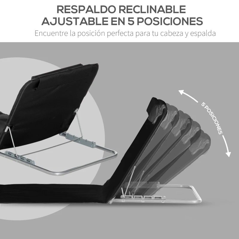 Outsunny Conjunto de 2 Esterillas con Respaldo Reclinable en 5 Niveles Reposacabezas y Bolsa de Transporte 134x48x33-43 cm Negro