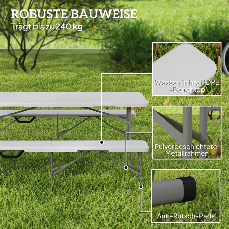 Outsunny Ławka Campingowa, Outdoor z Plastiku, Udźwig 240 kg, Biała