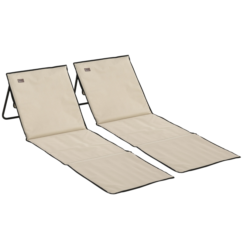 Outsunny Conjunto de 2 Esterillas de Playa con Respaldo Reclinable y Bolsa de Transporte para Jardín Camping 142x51x40 cm Beige