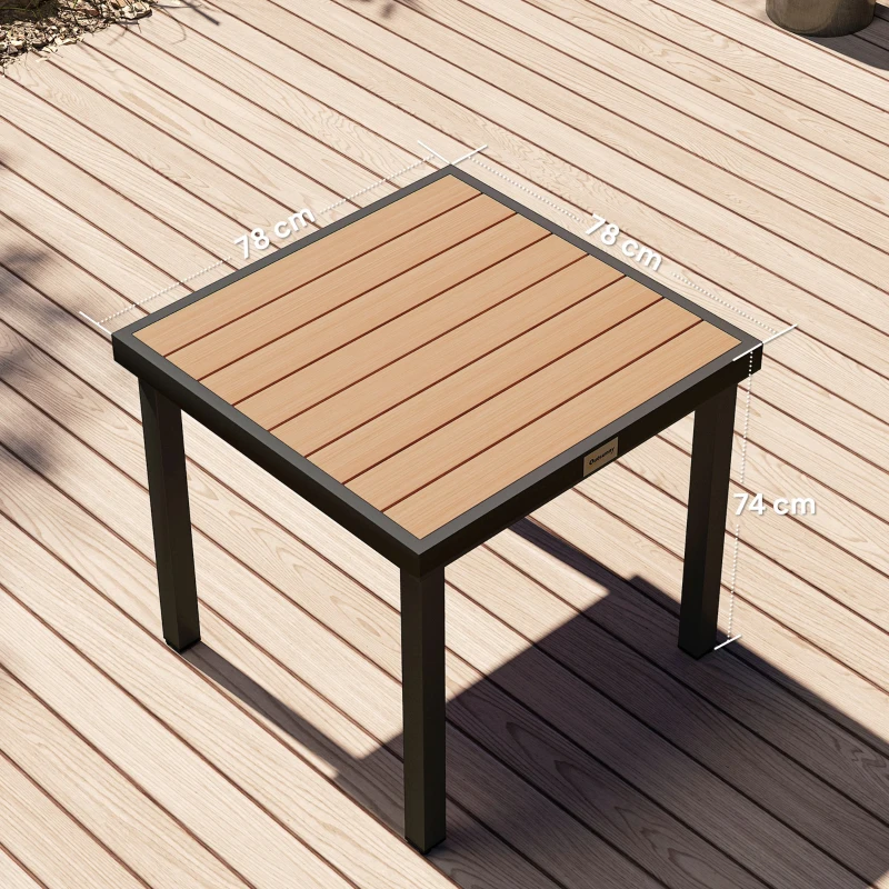 Outsunny Table à manger de jardin pour 4 personnes, en aluminium, 78 x 78 x 74 cm, couleur aspect bois naturel