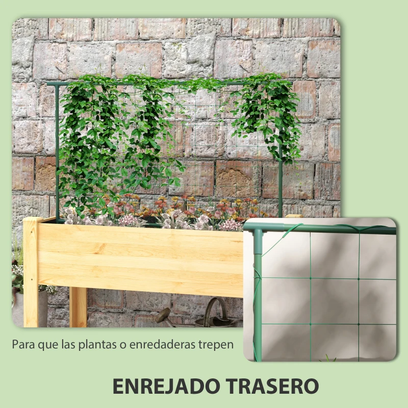 Outsunny Jardinera de Cultivo con Enrejado Huerto Urbano para Trepar Enredaderas Verduras Plantas Flores 120x60x75 cm Natural