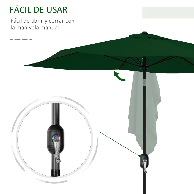 Outsunny Sombrilla de Jardín 205x290x248 cm con 6 Varillas Apertura Manual Anti-UV y Ángulo Ajustable para Terraza Exterior Verde