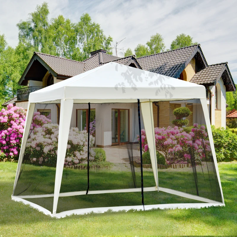 Outsunny Carpa de Jardín 3x3 m Cenador con 4 Partes Laterales Mosquitera con Cremallera Protección UV Impermeable para Patio Exterior Eventos Fiesta Crema