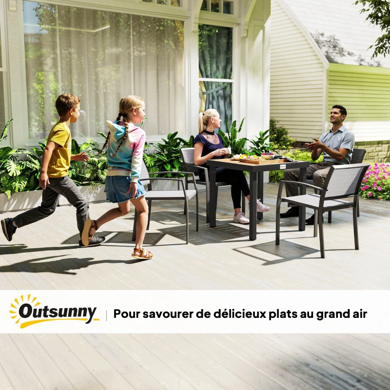 Outsunny Table à manger de jardin pour 4 personnes, en aluminium, 78 x 78 x 74 cm, couleur aspect bois naturel