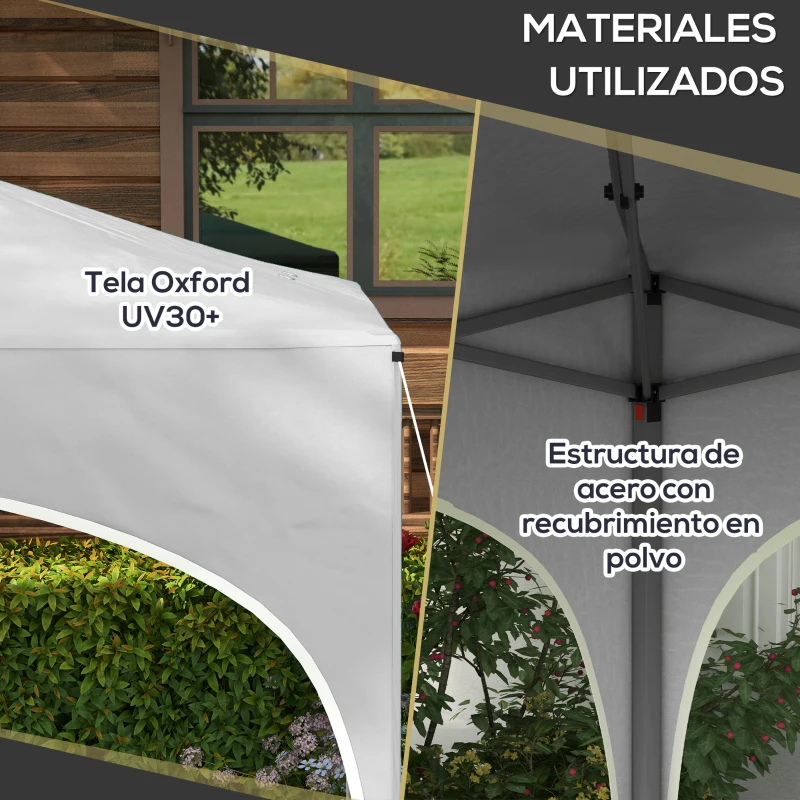 Outsunny Cenador de Jardín Plegable con Altura Ajustable Bolsa de Transporte Impermeable Anti-UV y Bolsas de Arena Blanco