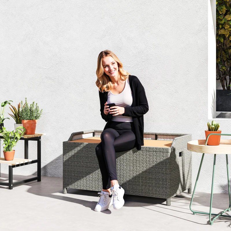 Outsunny 130 L Rattan Garden Storage Box, with Seat - Grey