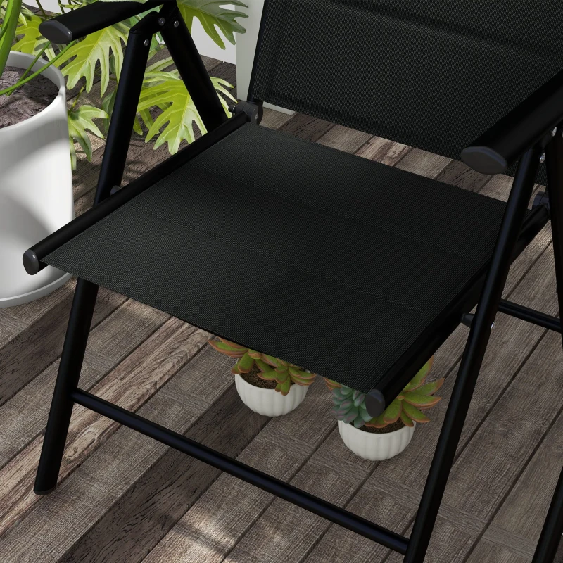 Outsunny 2 Sillas de Camping Plegables con Reposacabezas Reposabrazos y Marco de Aluminio Carga 130 kg 54x67x108 cm Negro