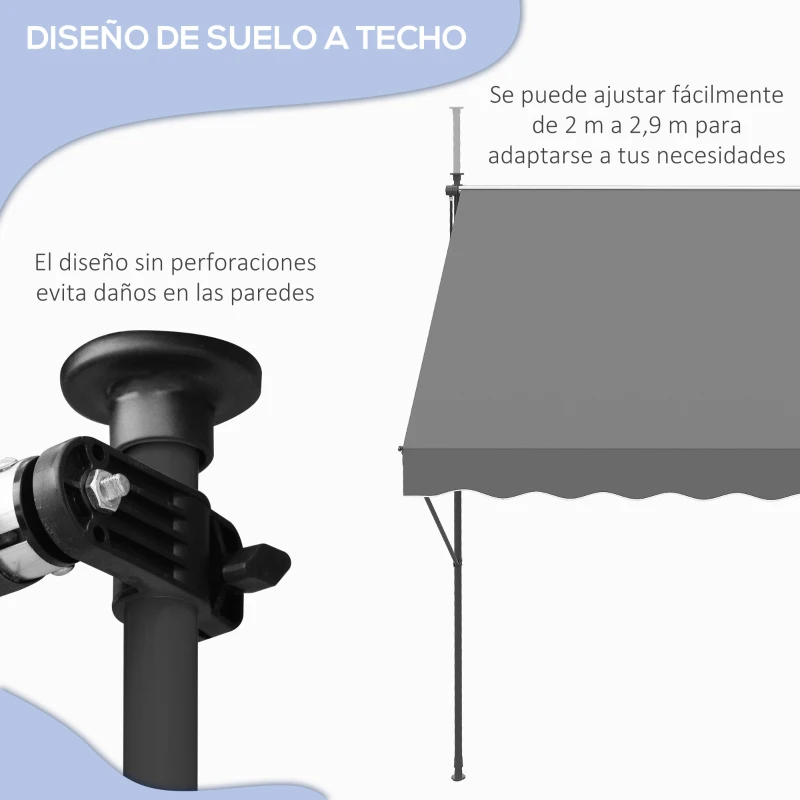 Outsunny Toldo Manual Retráctil 300x175x210-310 cm Ajustable con Manivela Protección Solar UV40+ para Balcón Terraza Gris