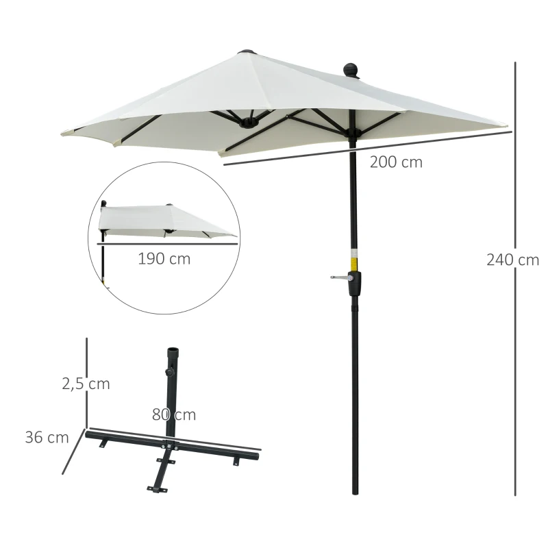 Outsunny Parasol de Terraza 200x190x240 cm con Manivela Poste de Acero y Base Cruzada Anti-UV para Terraza Balcón Crema