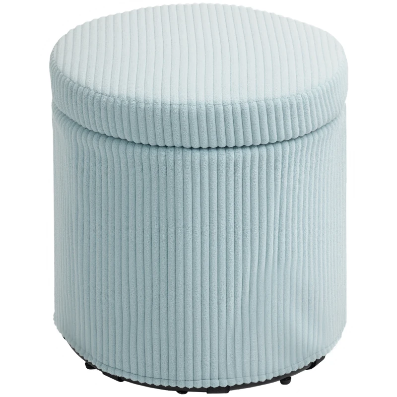 HOMCOM Puff con Almacenaje Redondo Tapizado en Pana con Estructura de Acero Estable y Acolchado Suave Ø40x41 cm Azul Claro