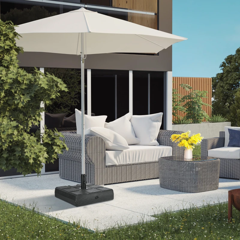 Outsunny Soporte para Parasol Rellenable de Agua 30 kg y Arena 40 kg para Poste de Paraguas de Ø32/38/48 mm 49x49x36,5 cm Negro