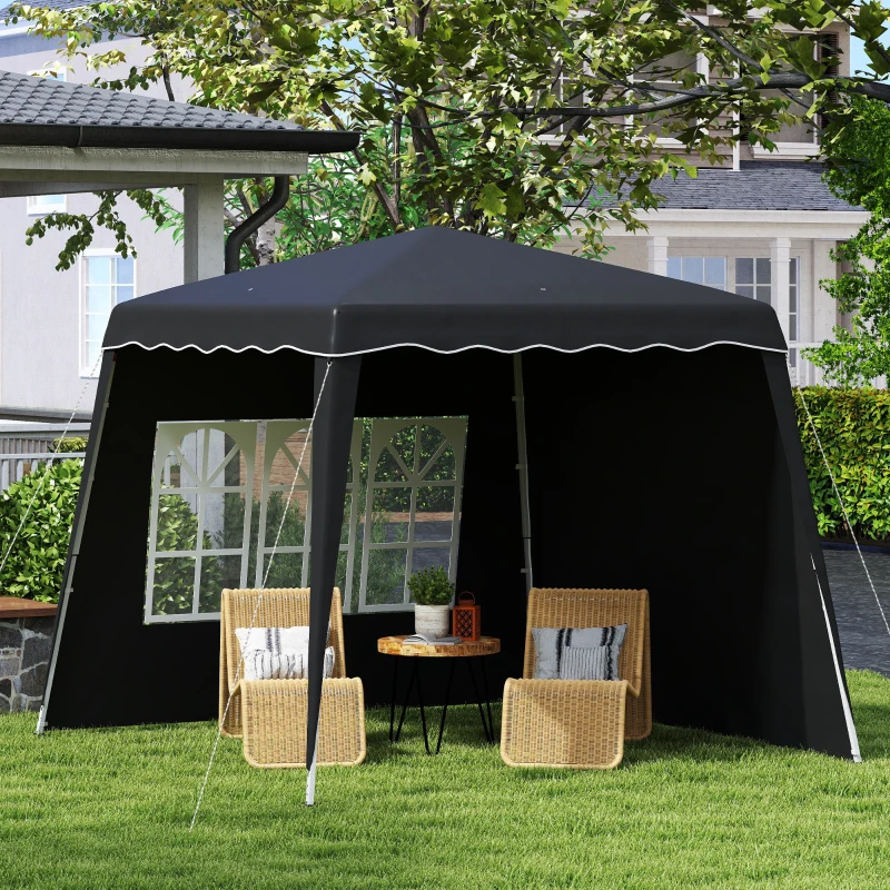 Outsunny 2.4 x 2.4m Two Wall Pop Up Gazebo - Black