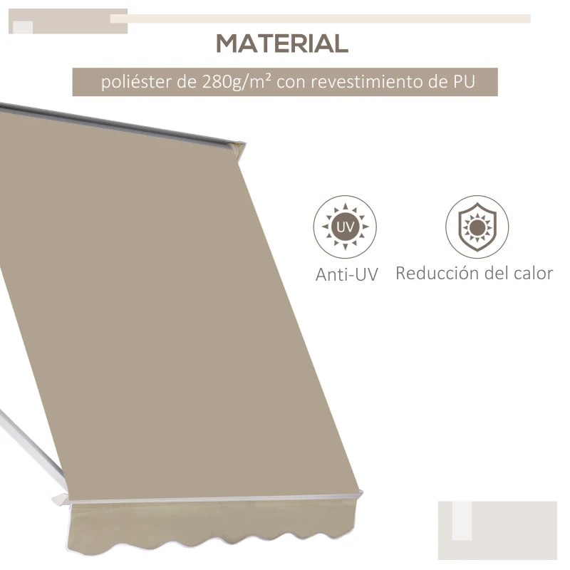 Outsunny Toldo Retráctil de Exterior con Marco de Aluminio Ángulo Ajustable Protección UV e Impermeable 180x70 cm Beige