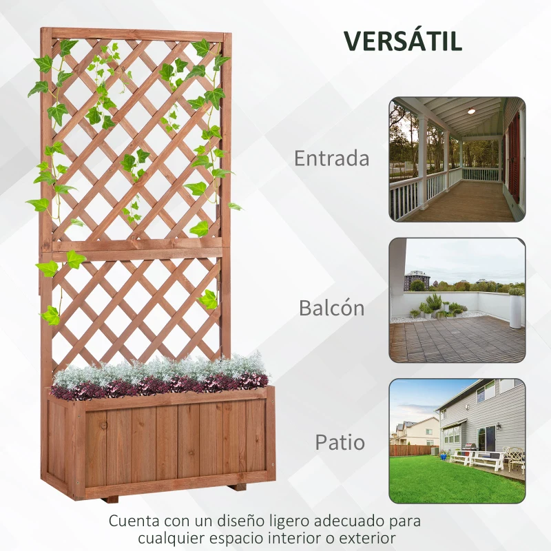 Outsunny Jardinera con Enrejado de Madera Macetero de Jardín con Soporte para Trepadora 72,5x31,5x149,5 cm Natural