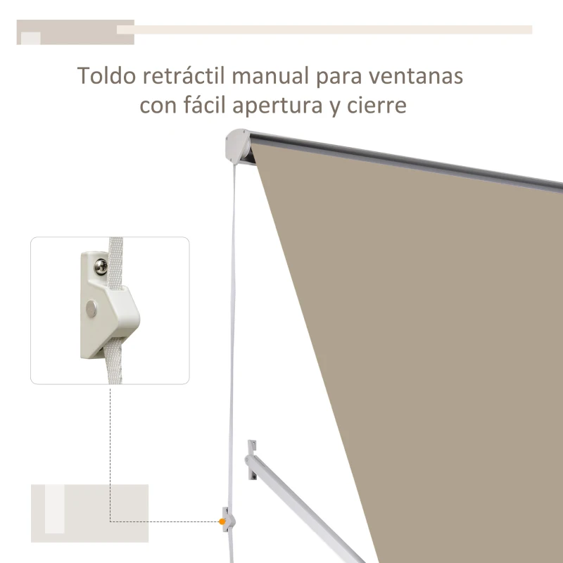Outsunny Toldo Retráctil de Exterior con Marco de Aluminio Ángulo Ajustable Protección UV e Impermeable 180x70 cm Beige