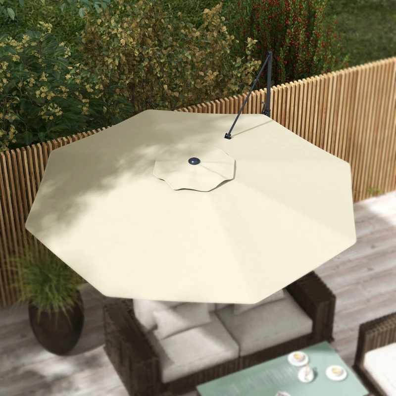 Outsunny Sombrilla de Jardín Ajustable Ø294x242 cm con Poste Giratorio 360° Ángulo de Techo Ajustable y Ventilación Crema