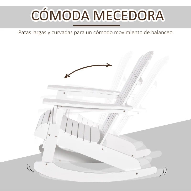 Outsunny Silla Adirondack de Madera 77x94x97 cm para Jardín Terraza Exterior de Estilo Rústico Carga 130kg Blanco