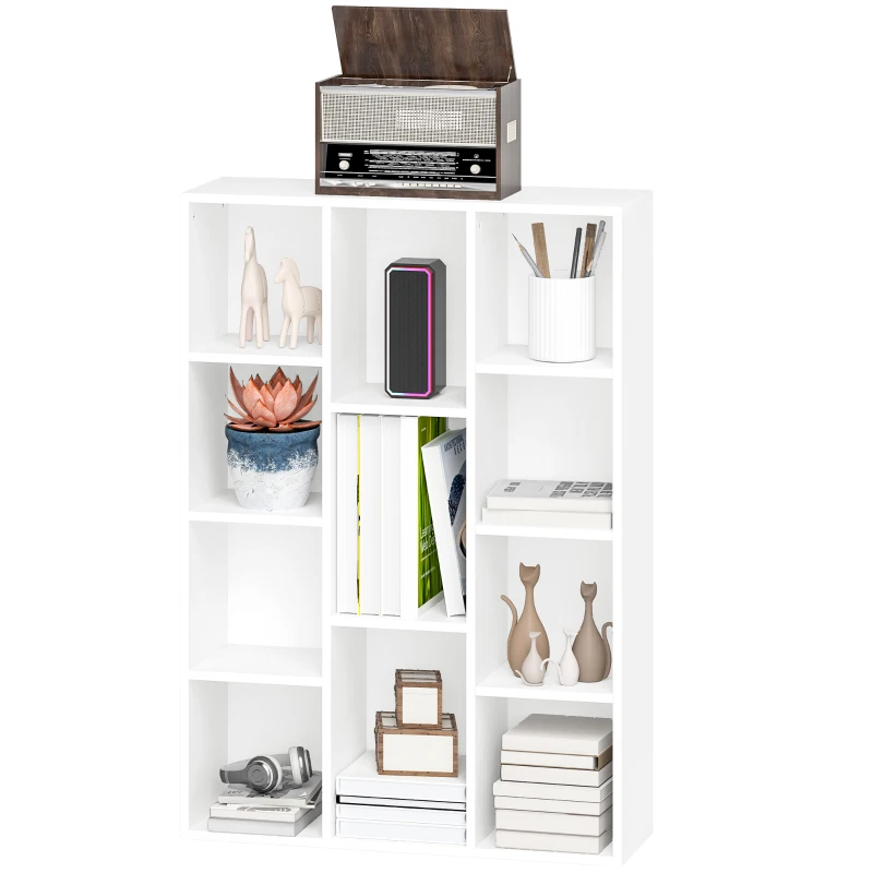 HOMCOM Estantería de Almacenaje con 11 Compartimentos Diseño Vertical u Horizontal para Libros Decoración 74,3x24x106 cm Blanco