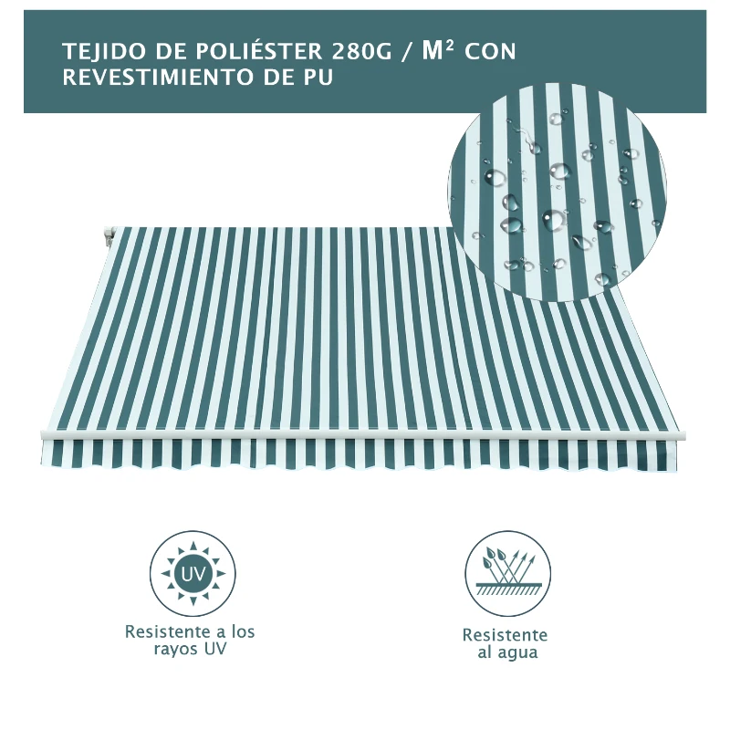 Outsunny Toldo Manual Retráctil 295x250cm Ángulo Ajustable con Manivela para Exterior Balcón Jardín Terraza Verde