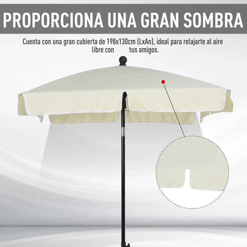 Outsunny Sombrilla de Terraza de Aluminio 198x130x245 cm Parasol de Jardín Rectangular con Función de Inclinación Beige