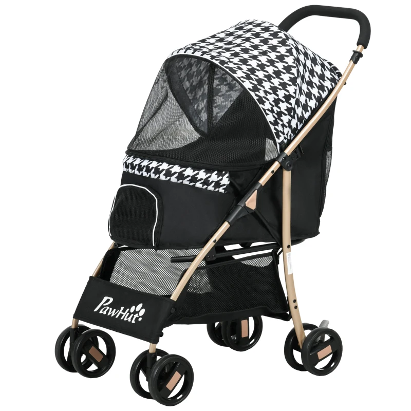 PawHut Carrito para Mascotas con 2 Puertas Ventana de Malla Cesta de Almacenamiento Cuerda de Seguridad 80x44,5x97 cm Negro