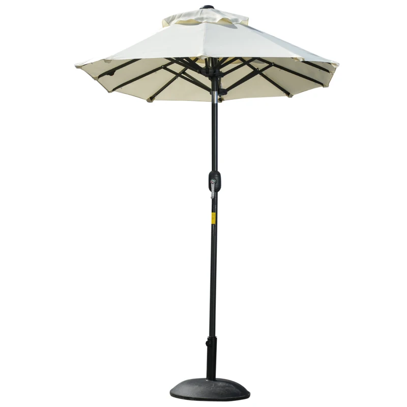 Outsunny Doppelschirm, Terrassenschirm, neigbar, mit Solarpaneel, 35 LEDs, Stahlrahmen, beige, 2,92 x 1,50 x 2,18 m