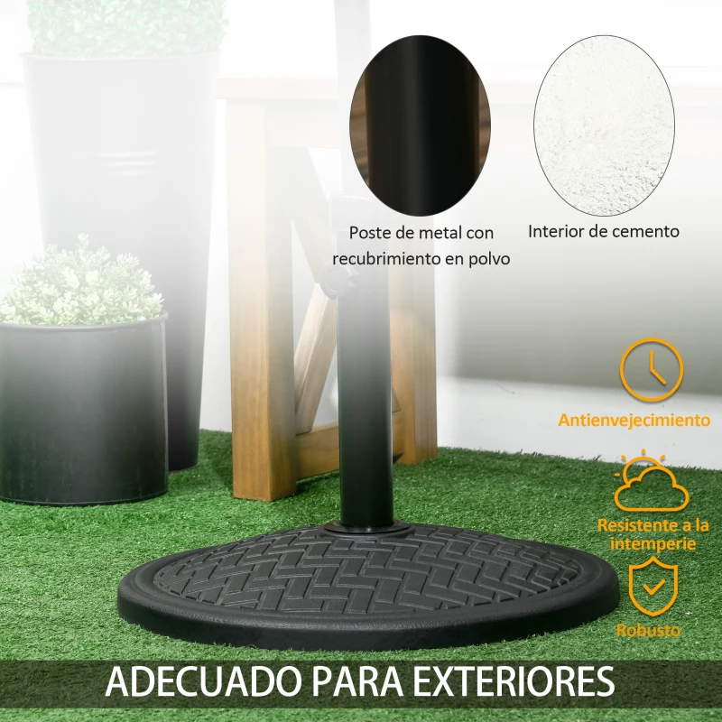 Outsunny Base para Sombrilla de 14 kg Pie de Parasol para Mástil de Ø32-38 mm para Jardín Terraza Patio Ø46x34 cm Negro