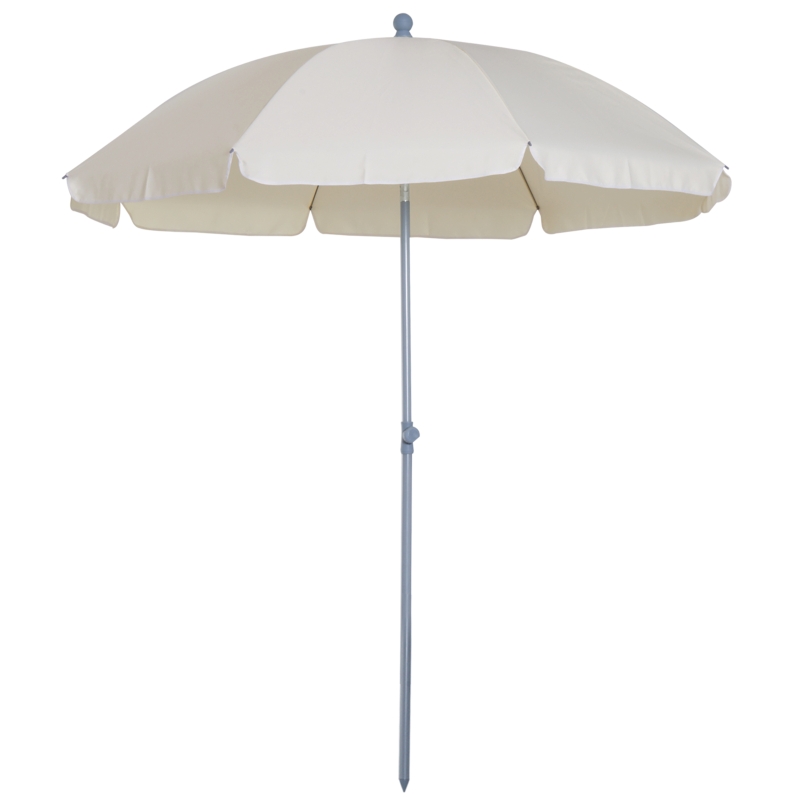 Outsunny Sombrilla de Playa Diámetro de Ø202 cm con Techo Inclinable Poste Desmontable y Pincho Inferior para Jardín Beige