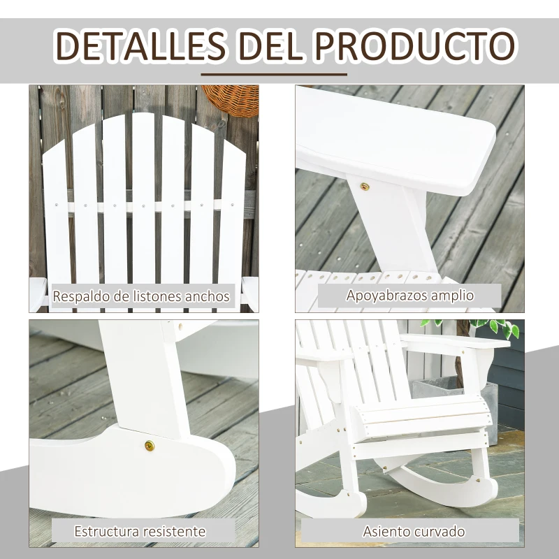 Outsunny Silla Adirondack de Madera 77x94x97 cm para Jardín Terraza Exterior de Estilo Rústico Carga 130kg Blanco