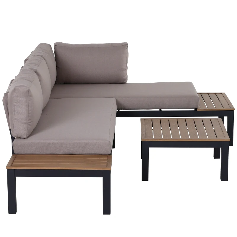Outsunny Gartenmöbel-Set für 3 Personen mit Beistelltisch, Sofa mit Kissen, Outdoor, Aluminium, 164 x 74 x 69 cm