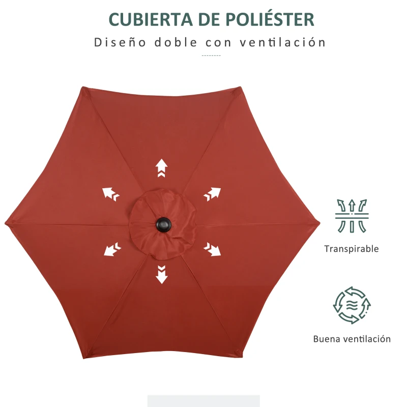 Outsunny Parasol de Terraza con Mástil de Aluminio Techo de Ventilación y Poste Desmontable Impermeable para Patio Rojo Vino