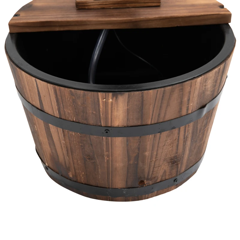 Outsunny Gartenbrunnen Zierbrunnen Springbrunnen Fassbrunnen Wasserfall Holzeimer Tannenholz + Metall Dunkelbraun Ø27 x 37 cm