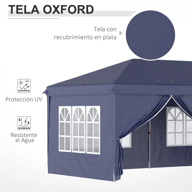 Outsunny Carpa Plegable 6x3x2,7 m con 4 Paneles 4 Ventanas 2 Puertas 1 Bolsa Anti-UV y 12 Orificios de Drenaje Azul