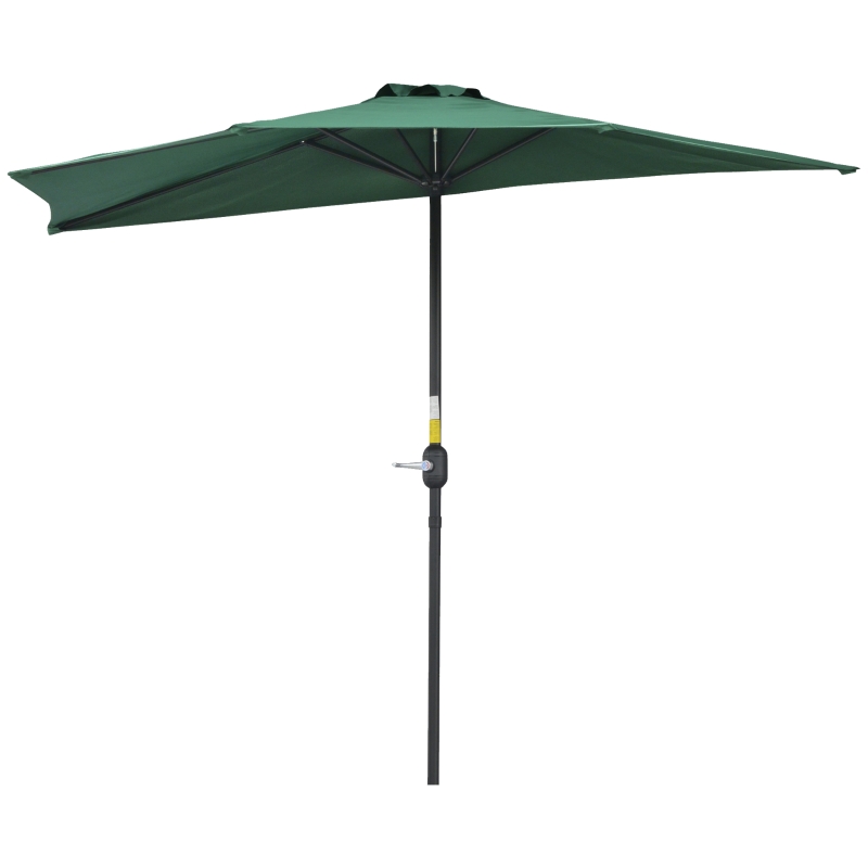Outsunny Sombrilla 269x138x236 cm Parasol de Jardín con Manivela y Forma Semicircular para Exterior Terraza Patio Piscina Verde