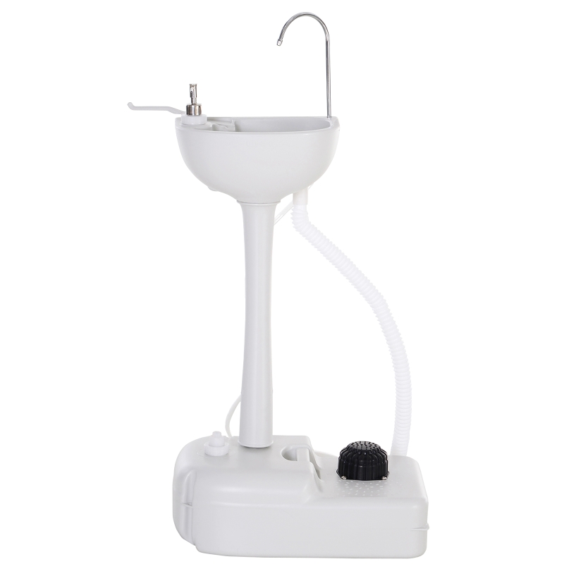 Outsunny Lavamanos Portátil Estación de Lavado para Actividades al Aire Libre y Camping con Tanque de Agua de 17L Dispensador de Jabón Toallero y 2 Ruedas HDPE para Eventos, Reuniones Gris Claro