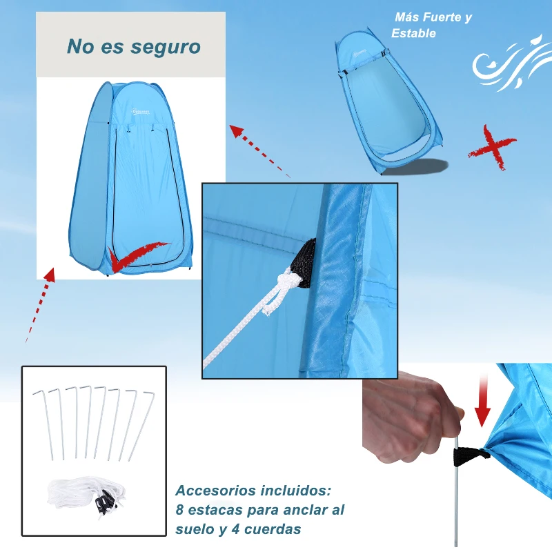Outsunny Tienda de Ducha Pop Up con Protección UV Techo Impermeable y Asa para Camping Playa 100x100x185 cm Azul