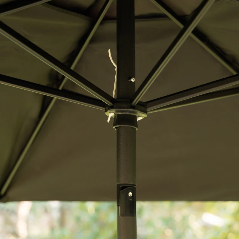 Outsunny Conjunto de Muebles de Jardín con 4 Sillas Plegables Mesa de Comedor de Vidrio y Sombrilla Inclinable Protección del Sol para Patio Terraza Exterior 80x80x70 cm Negro