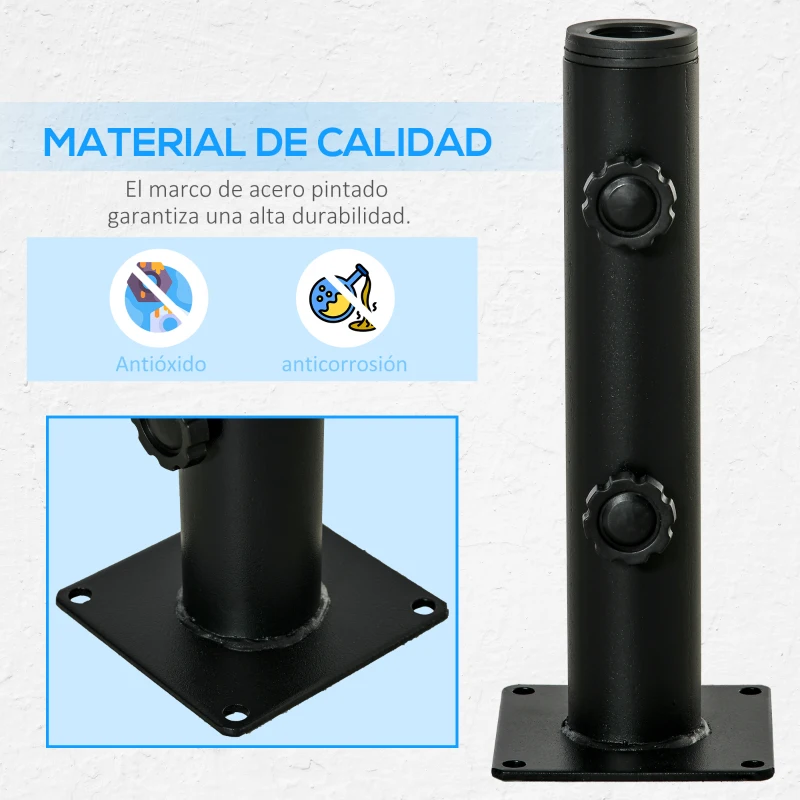 Outsunny Soporte de Parasol para Suelo de Cemento con 2 Botones de Bloqueo y 4 Tornillos de Expansión Base de Sombrilla para Palo de Paraguas de 34/38/48mm 12x12x30 cm Negro
