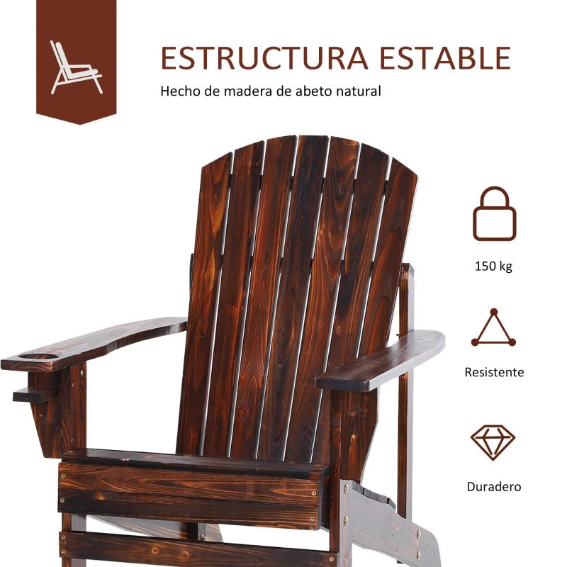 Outsunny Silla Adirondack de Madera con Reposabrazos y Respaldo Alto para Terraza Balcón Exterior 72x95x93 cm Marrón