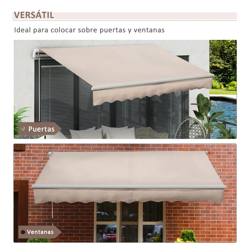 Outsunny Toldo Manual Retráctil 295x200 cm con Manivela de Metal Impermeable y Anti-UV para Jardín Terraza Beige