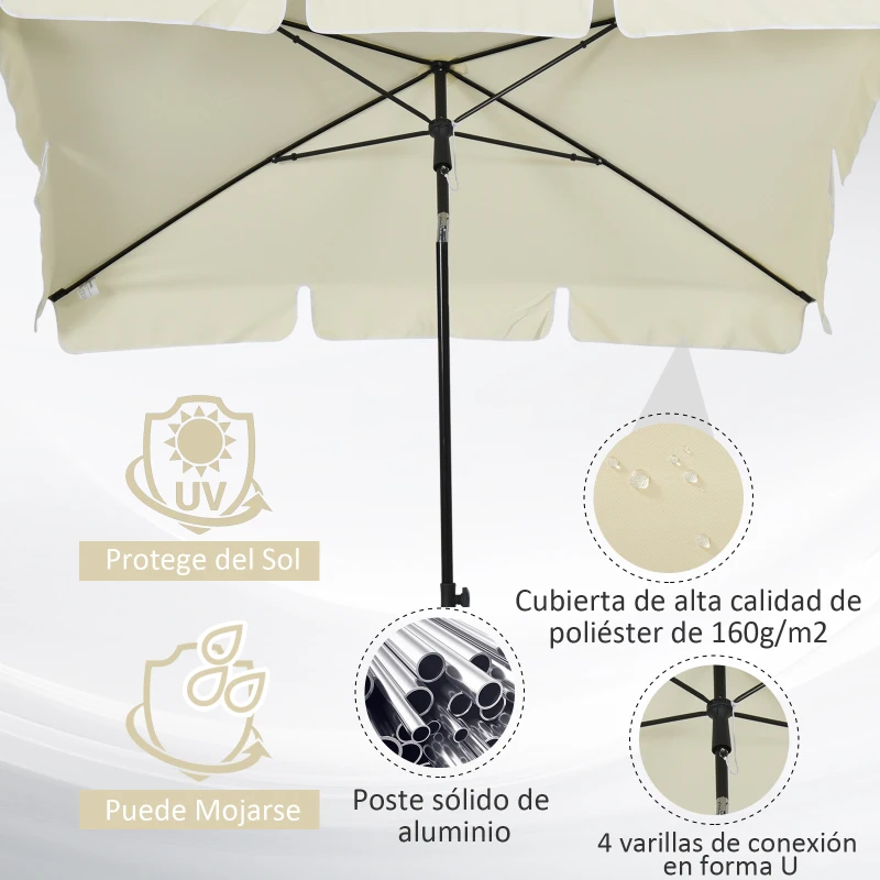 Outsunny Sombrilla de Terraza de Aluminio 198x130x245 cm Parasol de Jardín Rectangular con Función de Inclinación Beige
