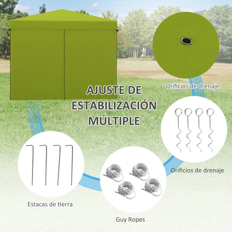 Outsunny Carpa Plegable 3x3 m con 4 Cortinas Laterales 2 Ventanas de Malla Altura Ajustable Impermeable y Anti-UV Verde