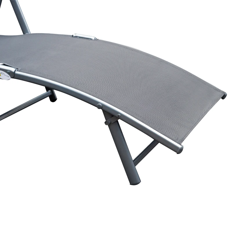 Outsunny Tumbona de Jardín Plegable con Respaldo Ajustable en 7 Niveles Almohada y Reposabrazos 137x63,5x100,5 cm Gris