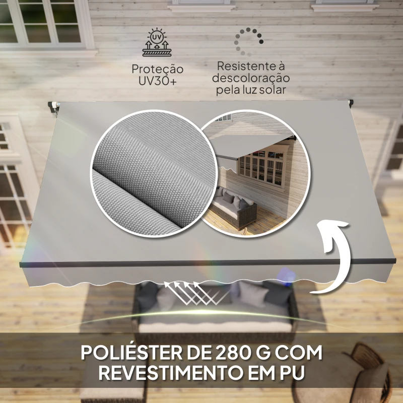 Outsunny Toldo Manual Retrátil 360x220 cm Toldo para Balcão com Manivela de Alumínio e Proteção UV30+ Toldo Enrolável de Exterior Cinza