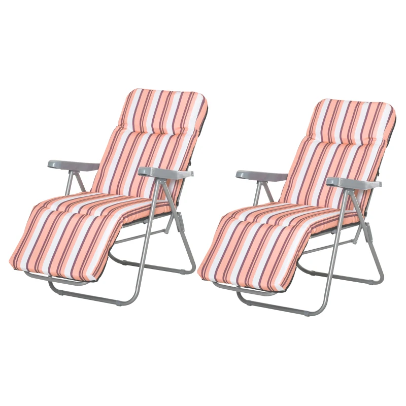Outsunny 2 Tumbonas de Jardín de Acero con Cojín Acolchado Respaldo Ajustable y Reposapiés 60x75x65-102 cm Rayas Naranja