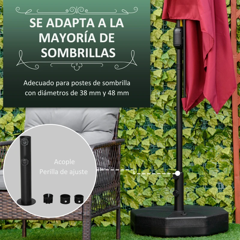 Outsunny Base de Sombrilla Rellenable de Agua 28 kg o Arena 40 kg Soporte de Parasol Octagonal Apto para Postes de 38mm 48 mm para Jardín Terraza Ø60x36 cm Negro