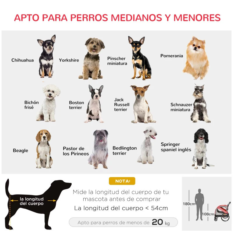 PawHut Remolque de Bicicleta para Perros 2 en 1 con Puertas Enrollables Cinturón de Seguridad Carga 30 kg 140x72,5x108 cm Rojo